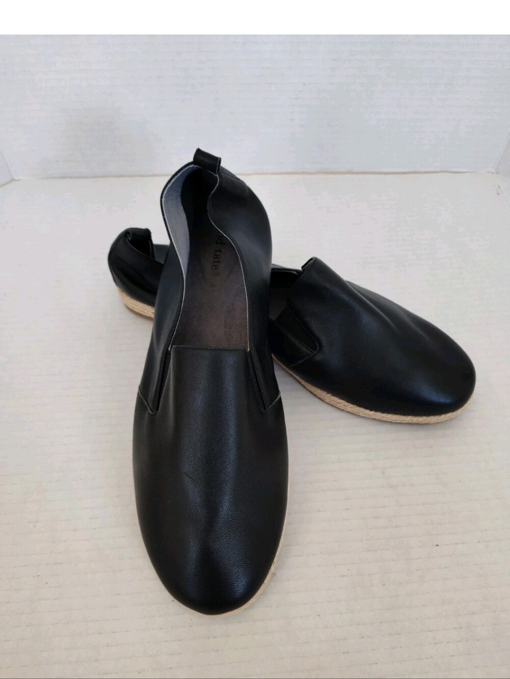 David Tate Pura Black Leather Espadrille Slip-on Shoes Size 10.5 W Minimalist